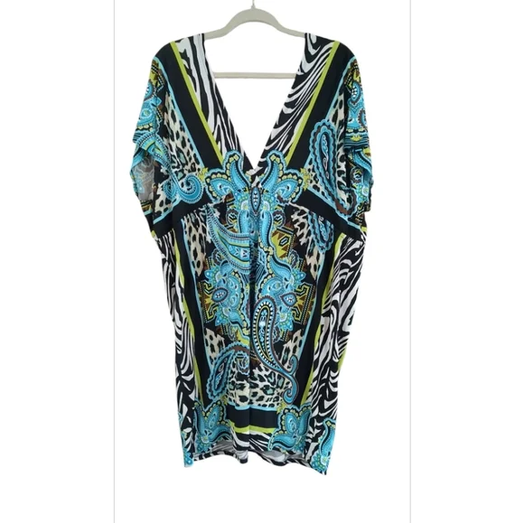 Multi Color Plunge Neckline/Back Dress Size 3X - Picture 2 of 5